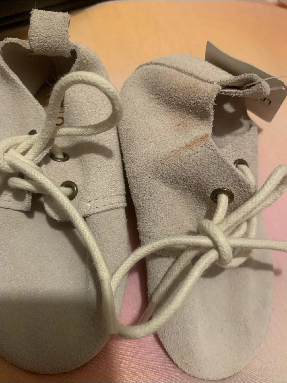 Children's Suede Lace-Up Moccasins in Light Beige